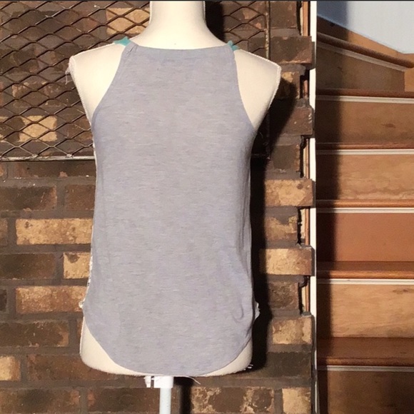 Rewind lace overlay tank top  white gray and teal - Picture 3 of 4